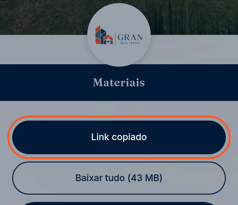 O mesmo botão, agora preenchido e com o texto Link copiado.